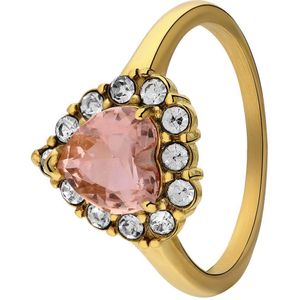 Lucardi - Dames Stalen goldplated ring vintage hart light peach - Ring - Staal - Goudkleurig - 18 / 57 mm