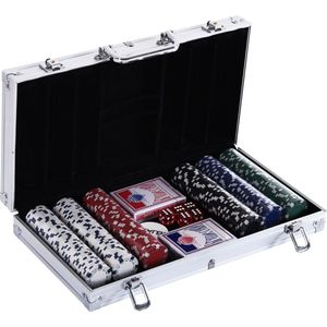 HOMCOM Pokerkoffer pokerset pokerchips 4/5 kleuren 2x kaartspel 5x dobbelstenen 1x aluminium koffer A70-014V01