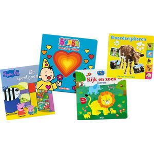 Kinderboeken Pakket 1 t/m 3 jaar - Voordeelbundel van 4 boeken: Voorleesboek Peppa Pig + Voelboek Bumba + Flapjesboek dieren + Kartonboek Boerderijdieren