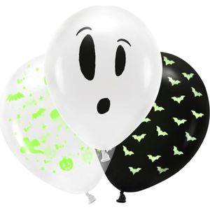 Halloween Set van 3x stuks Halloween Glow in the dark blacklight ballonnen met print 30 cm - Halloween feestversiering/decoratie