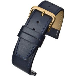 horlogeband-22mm-echt leer-blauw-zacht-glad -plat-gestikt-goudkleurige gesp-22 mm