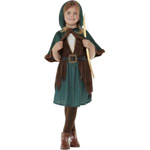 Smiffy's - Robin Hood Kostuum - Deluxe Middeleeuwse Boogschieter Hanna - Meisje - Groen, Bruin - Small - Carnavalskleding - Verkleedkleding