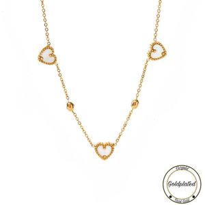 Borasi Wit Hartjes Ketting | Goldplated | RVS | Zirkonia Stenen | Dames Ketting | Dames Sieraden |