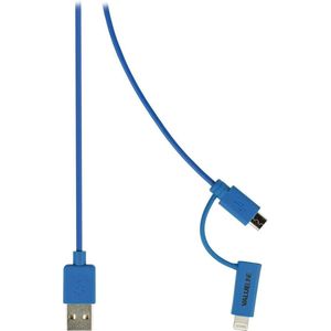 Valueline VLMP39400L1.00 2-in-1 Data En Oplaadkabel Usb Micro-b Male + Lightningadapter - A Male 1.00 M Blauw