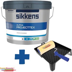 Sikkens Alpha Projecttex Wit 10L + GRATIS KwastenDiscounter Verfroller Set – Perfecte Dekking, Direct Klaar voor Gebruik!