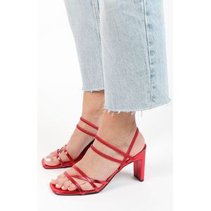Sacha - Dames - Rode metallic hak sandalen met bandjes - Maat 38