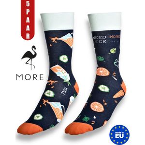 More Fashion - Dames Sokken Maat - 35 36 37 38 - 5-Pack - Leuk Asymmetrisch Print - Kleurrijk - Geel Juice - MADE IN EU