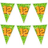 Paperdreams verjaardag 12 jaar thema vlaggetjes - 2x - feestversiering - 10m - folie - dubbelzijdig