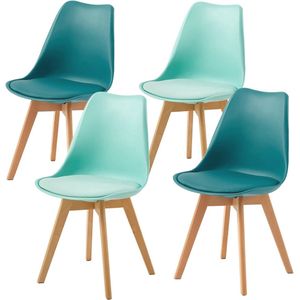 Set van 4 Scandinavische Eetkamerstoelen met Massief Houten Poten - Mintgroen en Turquoise