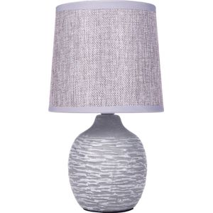 BRUBAKER Tafellamp bedlampje - 27 cm - grijs - keramische lampvoet met structuur - linnen kap