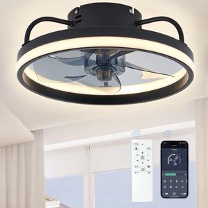 Zwarte Plafondventilator met Verlichting - Ventilator Lamp Plafond - Kroonluchter Ventilator - LED lamp - Stille ventilator - Afstandsbediening - Dimbaar - Woonkamer Lamp - Ventilator Lampen - Slaapkamer lamp - Eetkamerlamp