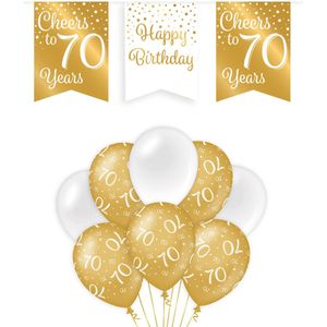 70 Jaar Verjaardag Decoratie Versiering - Feest Versiering - Vlaggenlijn - Ballonnen - Man & Vrouw - Goud en Wit