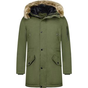 Enos Lange Parka Jas Heren – Met Faux Bontkraag– Groen Heren Parka M