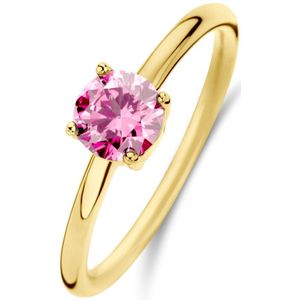 New Bling 9NB-0884-52 Zilveren Ring - Dames - Zirkonia - Rond - 6 mm - Licht Roze - Maat 52 - 1,76 mm - Zilver - Gold Plated (Verguld/Goud op Zilver)