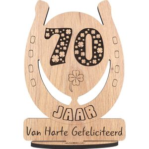 70 jaar - houten verjaardagskaart - wenskaart om iemand te feliciteren - kaart verjaardag 70 - 17.5 x 25 cm