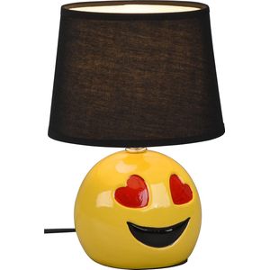 LED Tafellamp - Tafelverlichting - Torna Smiley - E14 Fitting - Rond - Mat Zwart - Keramiek