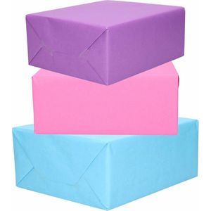 6x Rollen kraft inpakpapier paars/roze/lichtblauw 200 x 70 cm - cadeaupapier / kadopapier / boeken kaften