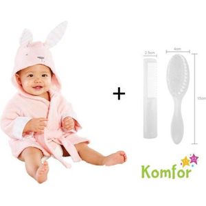 Baby badjas - Komfor - Konijn - roze - Inclusief gratis baby borstel & kam