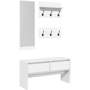 vidaXL - 4-delige - Garderobe - set - bewerkt - hout - wit