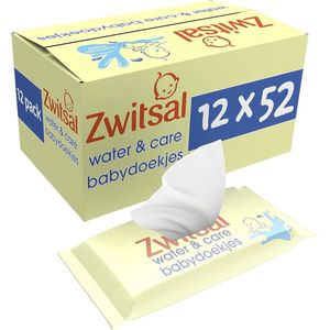 Zwitsal Water & Care Billendoekjes, met Zwitsal geur, voor verzorging van de babyhuid - 12 x 52 stuks - Voordeelverpakking