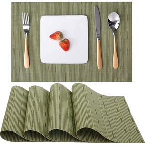 Placemats, afwasbaar, set van 4, geweven placemats, afwasbaar, antislip, hittebestendig, vinyl, afwasbaar, voor keuken, eettafel, hotel, placemats, 30 x 45 cm, groen
