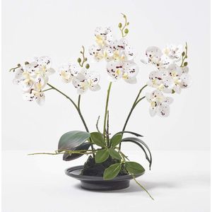 Middel grote kunst orchidee in pot, hoge kunst orchidee met witte bloemen, decoratieve orchidee Phalaenopsis in witte keramische pot, decoratieve kunstbloemen, 38 cm hoog