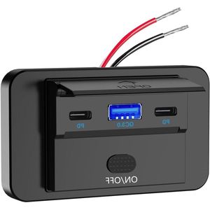 Laadpaneel met schakelaar USB-aansluiting autolader type C snellader voor auto's, campers, boten en marinemotorfietsen (blauw)