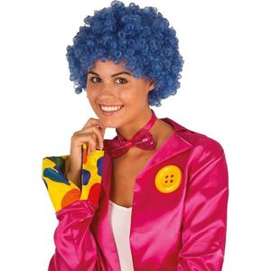 Blauwe clownspruik afro voor volwassenen met krulletjes