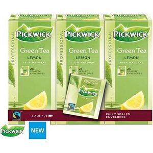 Pickwick Groene thee limoen professioneel, 3 doosjes met 25 zakjes à 2 gr, per doos