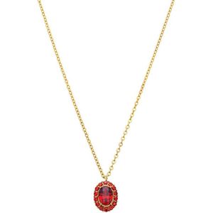 Lucardi - Dames Stalen goldplated ketting vintage bloem ent rood - Ketting - Staal - Goudkleurig - 45 cm