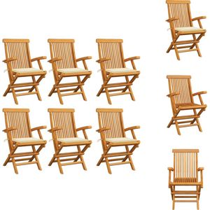 vidaXL Tuinstoel - Tuinstoelen - Tuin Stoel - Tuin Stoelen - Tuinstoelen 6 st met crème kussens massief teakhout