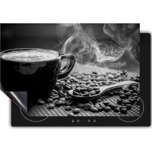 Chefcare Inductie Beschermer Hete Koffie Kop met Koffiebonen - Zwart Wit - 80,2x52,2 cm - Afdekplaat Inductie - Kookplaat Beschermer - Inductie Mat