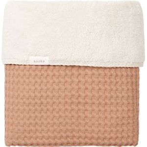 Koeka Baby dekentje wieg Oslo - wafelstof met teddy - lichtbruin - 75x100 cm