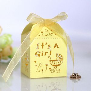 DW4Trading Geschenkdoosjes It's A Girl - Cadeaudoosjes met Strikje - Babyshower - 5 Stuks - 5x5x5 cm - Geel