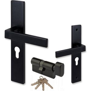COMBINATIE ELIOT® Deurklink profielcilinder 72mm - mat zwart + knopcilinder zwart 30/30