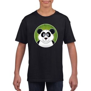 Kinder t-shirt zwart met vrolijke panda print - panda beren shirt - kinderkleding / kleding 110/116