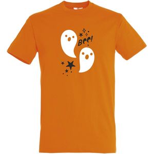 T-shirt kinderen Halloween Boo Spookjes | Halloween kostuum kind dames heren | verkleedkleren meisje jongen | Oranje | maat 140