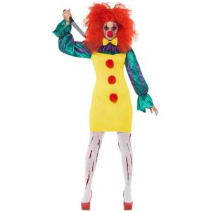 Smiffy's - Clown & Nar Kostuum - Vrolijk Van Buiten Donker Van Binnen Horror Clown - Vrouw - Geel - Small - Halloween - Verkleedkleding