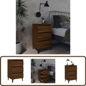 vidaXL Nachtkastje bruin eiken met metalen poten Nachtkastje - Kastje - Industrial Design - Houten Nachttafel - Bruine Eiken Kleur