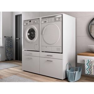 Mobistoxx Set van 2 WASMACHINEKASTEN Washing, Kast voor wasmachine of droogkast met lade voor wasmand, wit, universeel