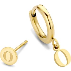 CO88 Collection Alphabet 8CE 70371 Stalen oorknop en oorring - letter O - 6 mm and 12mm - Goudkleurig