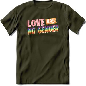 Love Has No Gender | Pride T-Shirt | Grappig LHBTIQ+ / LGBTQ / Gay / Homo / Lesbi Cadeau Shirt | Dames - Heren - Unisex | Tshirt Kleding Kado | - Leger Groen - XXL