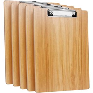 (5 Stuks) Klembord Hout A4 – Schrijfbord Met Metalen Klem En Ophangoog – Schrijfplaat Voor Kantoor, Restaurant En School
