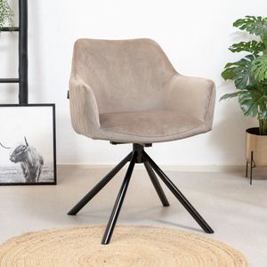 Bronx71® Velvet eetkamerstoel taupe Furtado - 180° draaibaar - Eetkamerstoelen met armleuning - Kuipstoel - Eetkamerstoel met armleuning