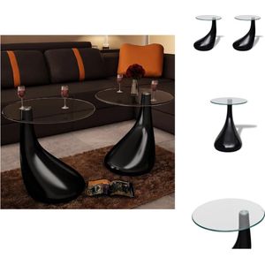 vidaXL Salontafel - Salontafels - Salon Tafel - Salon Tafels - Salontafel met rond glazen tafelblad hoogglans zwart 2 st