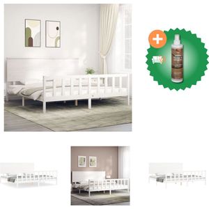 vidaXL Bedframe met hoofdbord massief hout wit 6FT Super King - Bed - Inclusief Houtreiniger en verfrisser