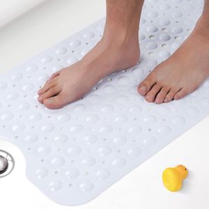 Badmat 100 x 40 cm - Extra lang - Antislip - Anti-schimmel - Machinewasbaar - Met zuignappen en afvoergaten - Wit Antislip Matten