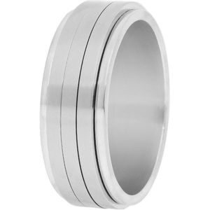 Lucardi Unisex Gerecycled stalen anxiety ring met 3 strepen - Ring - Staal - Zilverkleurig - 23 / 72 mm