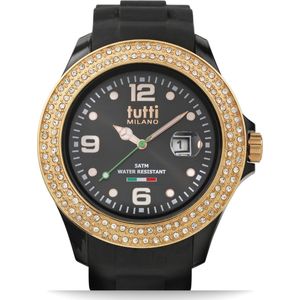 Tutti Milano TM004NO-RO-Z-Horloge -  48 mm - Zwart - Collectie Cristallo