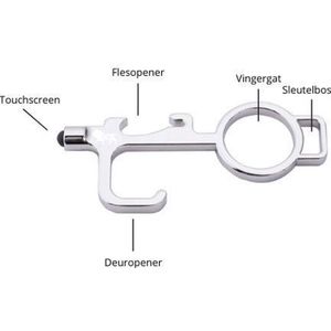 Ulanax® | Touch Key chrome: deur opener, contactloos knoppen indrukken, sleutelhanger en gereedschap in één |